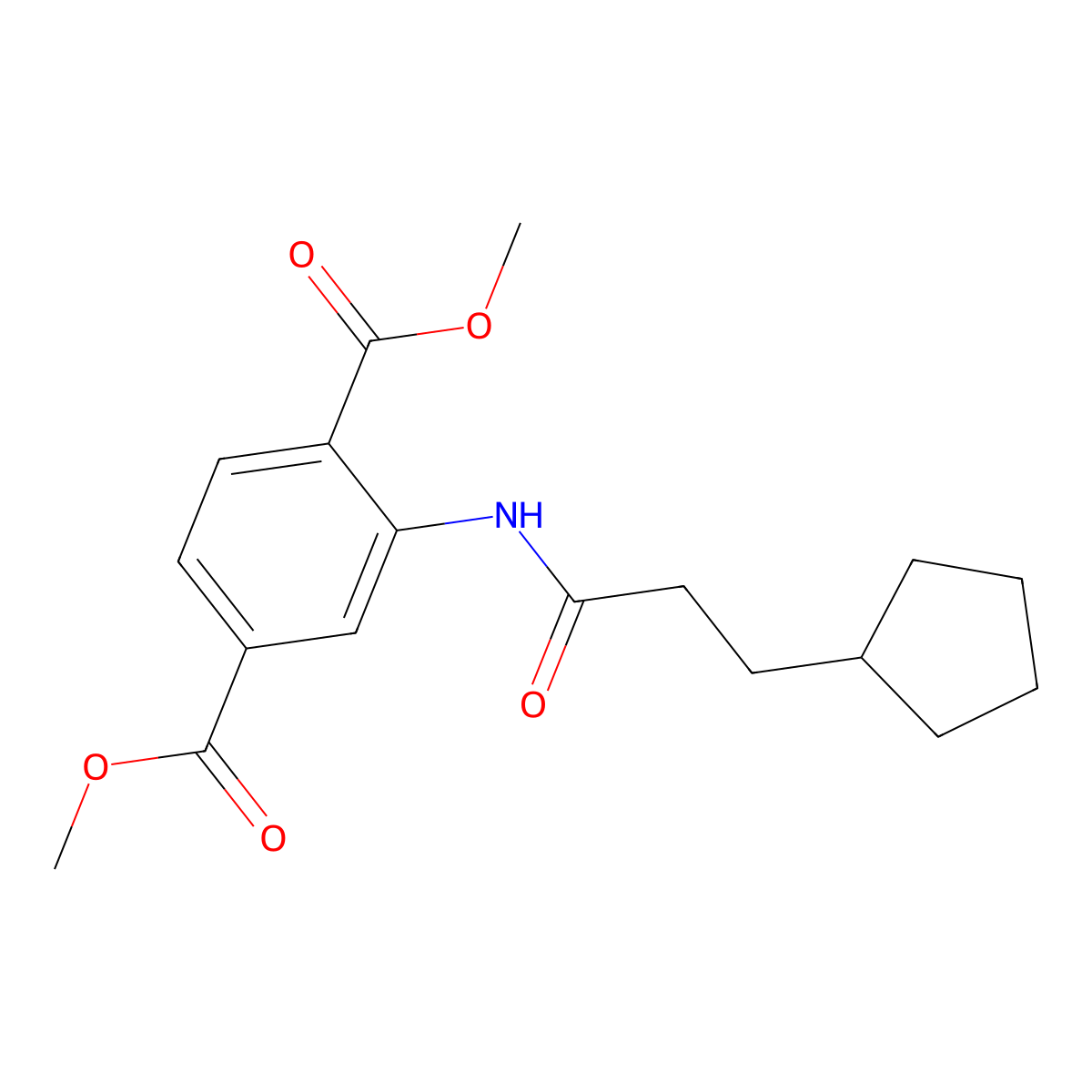 Dimethyl 2-(3-cyclopentylpropanoylamino)benzene-1,4-dicarboxylate molecular structure, CAS 543706-99-6