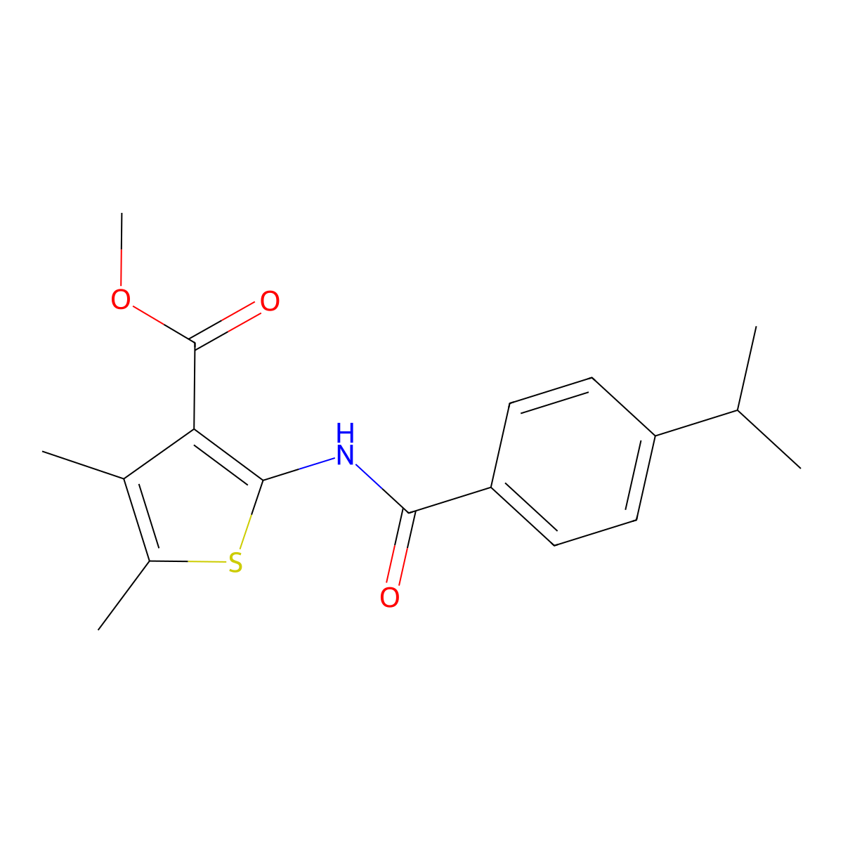 Methyl 2-[(4-isopropylbenzoyl)amino]-4,5-dimethyl-3-thiophenecarboxylate molecular structure, CAS 543707-17-1