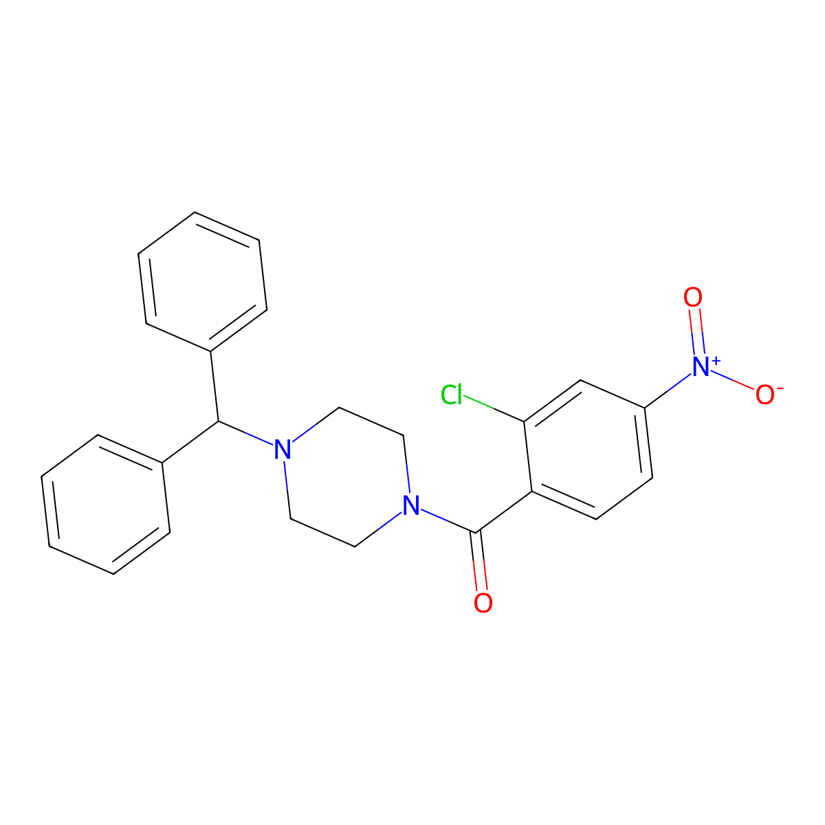 (4-Benzhydrylpiperazin-1-yl)-(2-chloro-4-nitrophenyl)methanone molecular structure, CAS 543708-05-0
