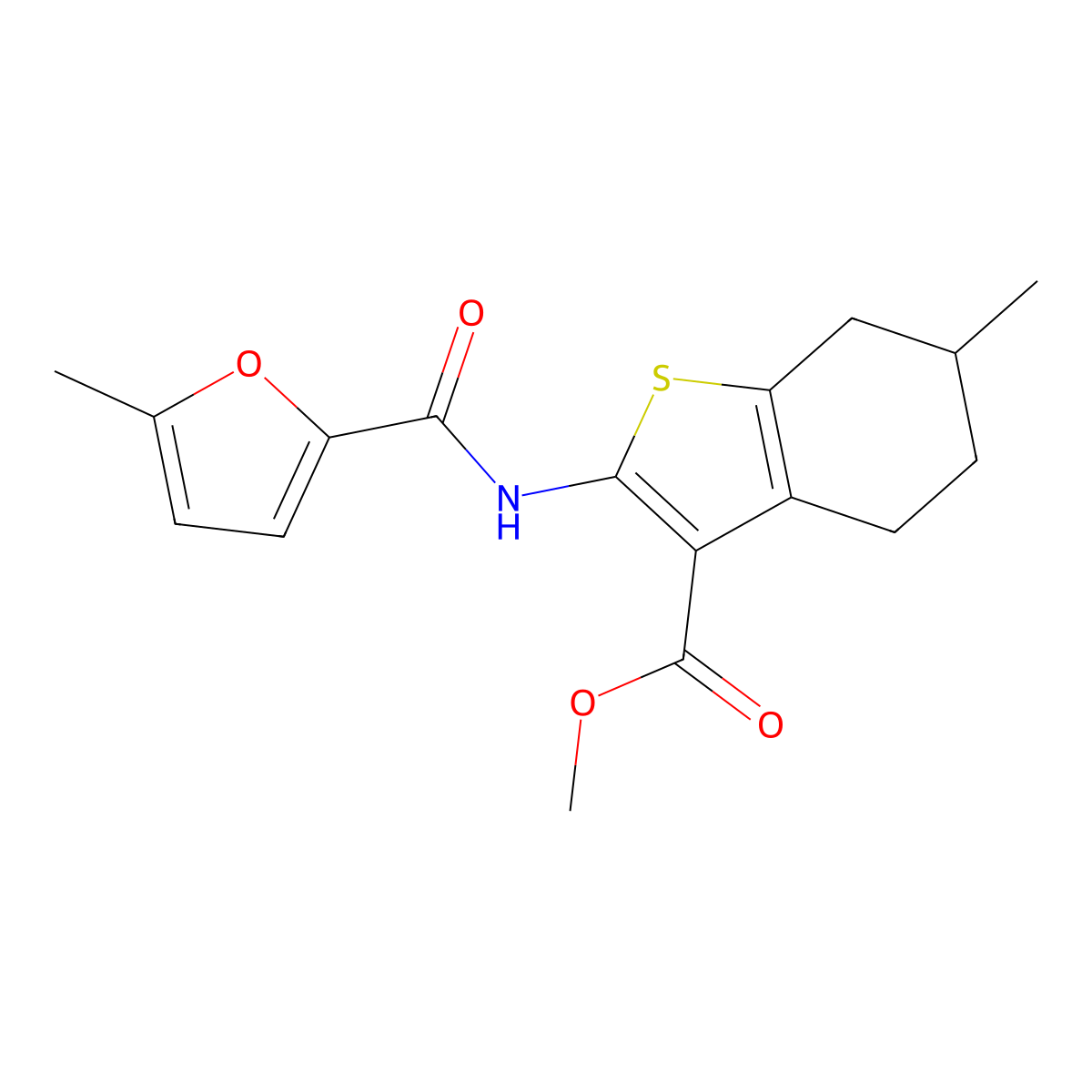 Methyl 6-methyl-2-[(5-methylfuran-2-carbonyl)amino]-4,5,6,7-tetrahydro-1-benzothiophene-3-carboxylate molecular structure, CAS 543714-68-7