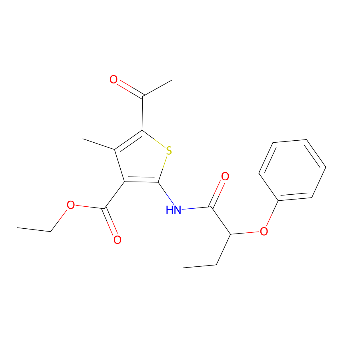 Ethyl 5-acetyl-4-methyl-2-(2-phenoxybutanoylamino)thiophene-3-carboxylate molecular structure, CAS 543714-90-5