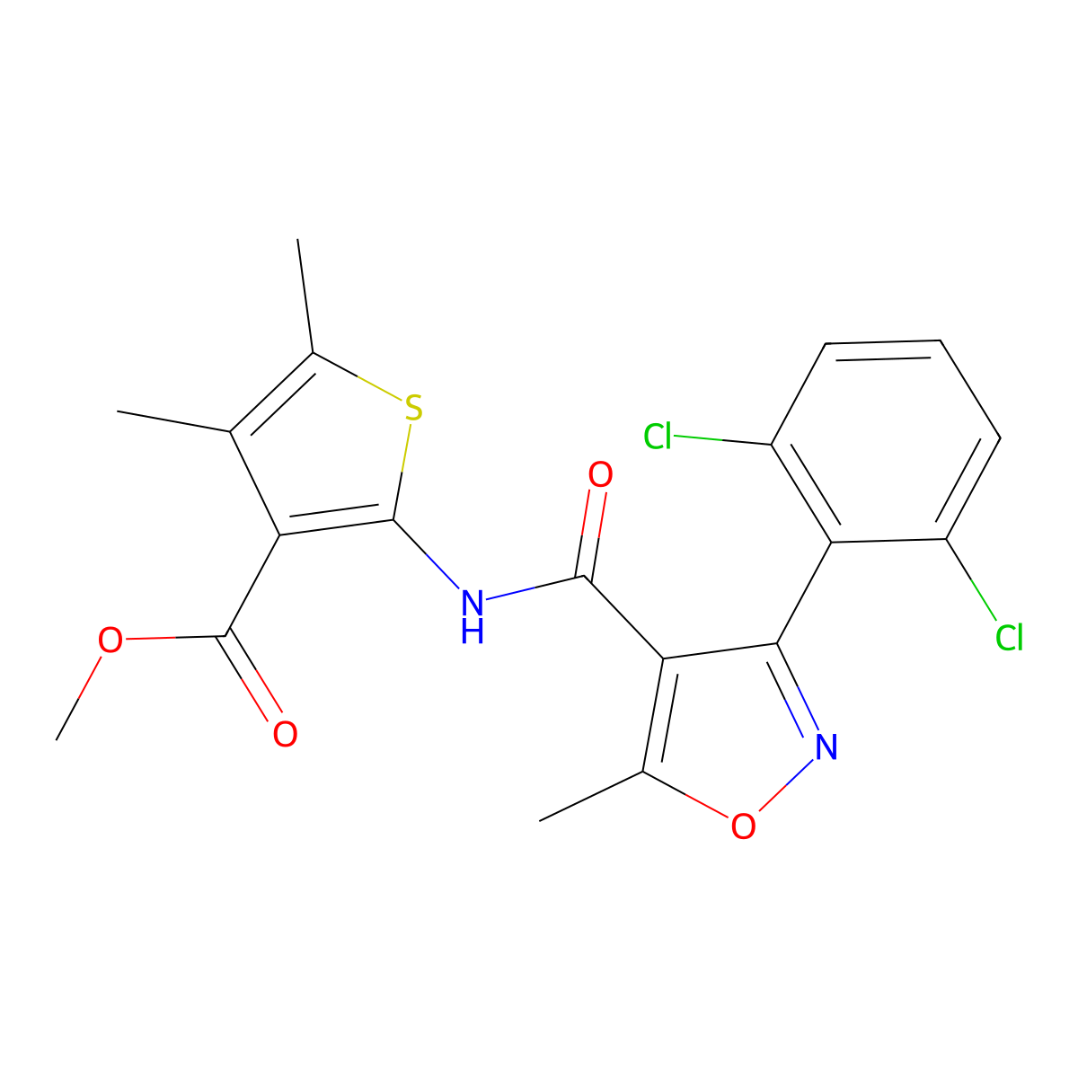 Methyl 2-[[3-(2,6-dichlorophenyl)-5-methyl-1,2-oxazole-4-carbonyl]amino]-4,5-dimethylthiophene-3-carboxylate molecular structure, CAS 543715-02-2