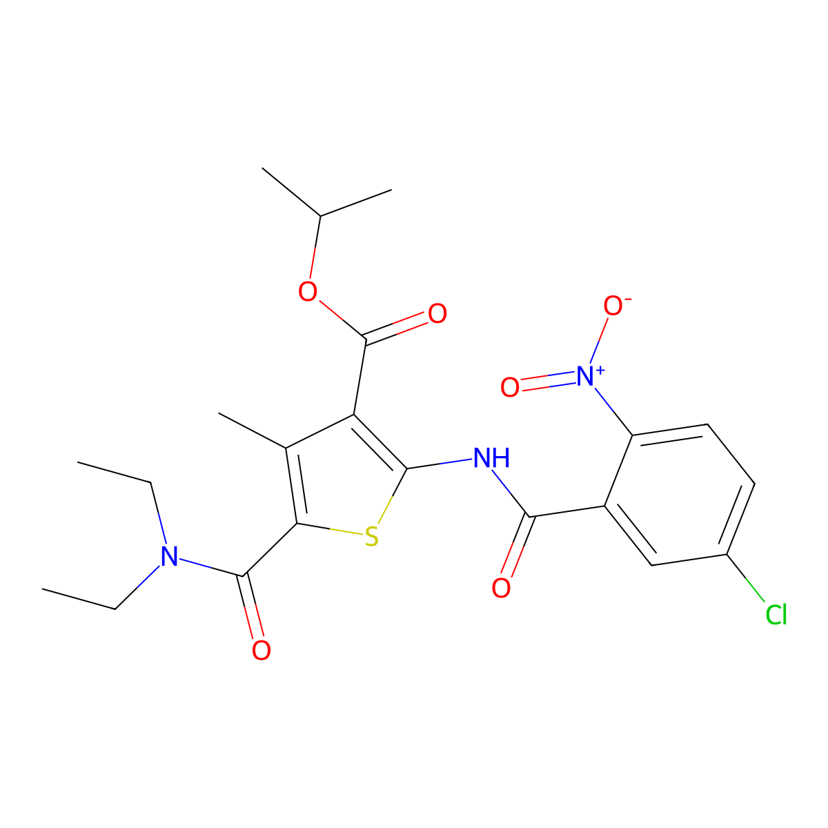 Isopropyl 2-({5-chloro-2-nitrobenzoyl}amino)-5-[(diethylamino)carbonyl]-4-methyl-3-thiophenecarboxylate molecular structure, CAS 543715-18-0