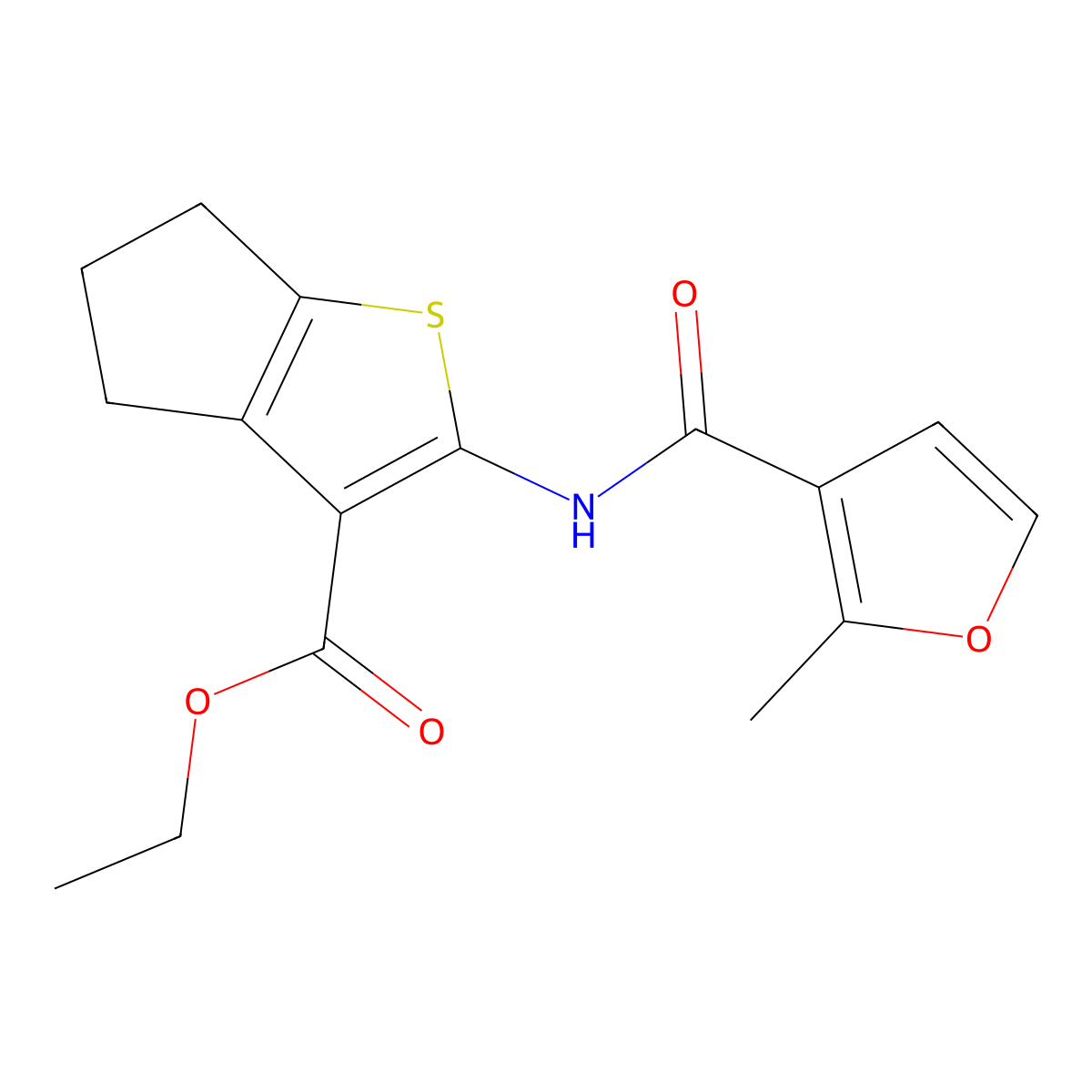 ethyl 2-[(2-methyl-3-furoyl)amino]-5,6-dihydro-4H-cyclopenta[b]thiophene-3-carboxylate molecular structure, CAS 543716-15-0