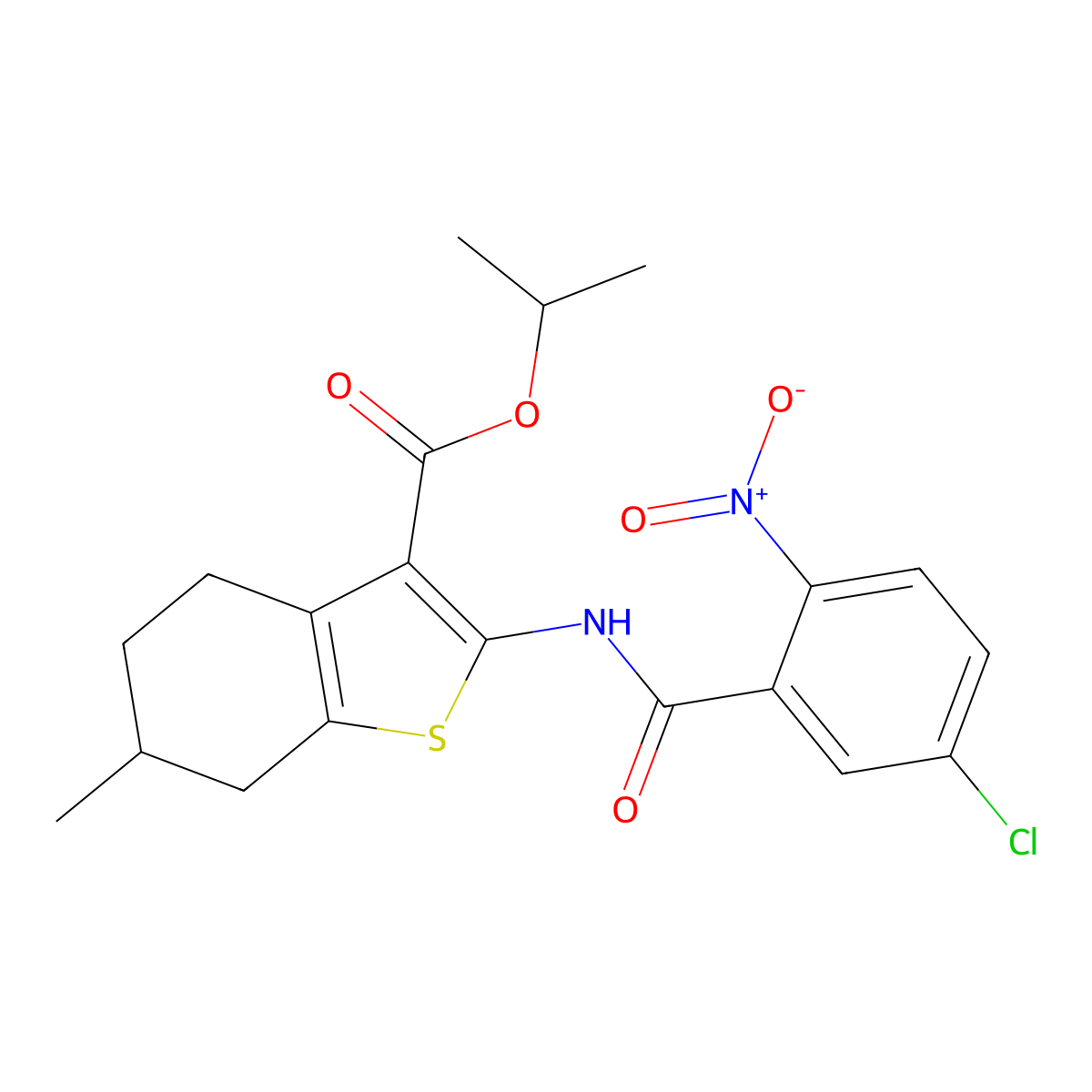 Propan-2-yl 2-[(5-chloro-2-nitrobenzoyl)amino]-6-methyl-4,5,6,7-tetrahydro-1-benzothiophene-3-carboxylate molecular structure, CAS 543716-22-9