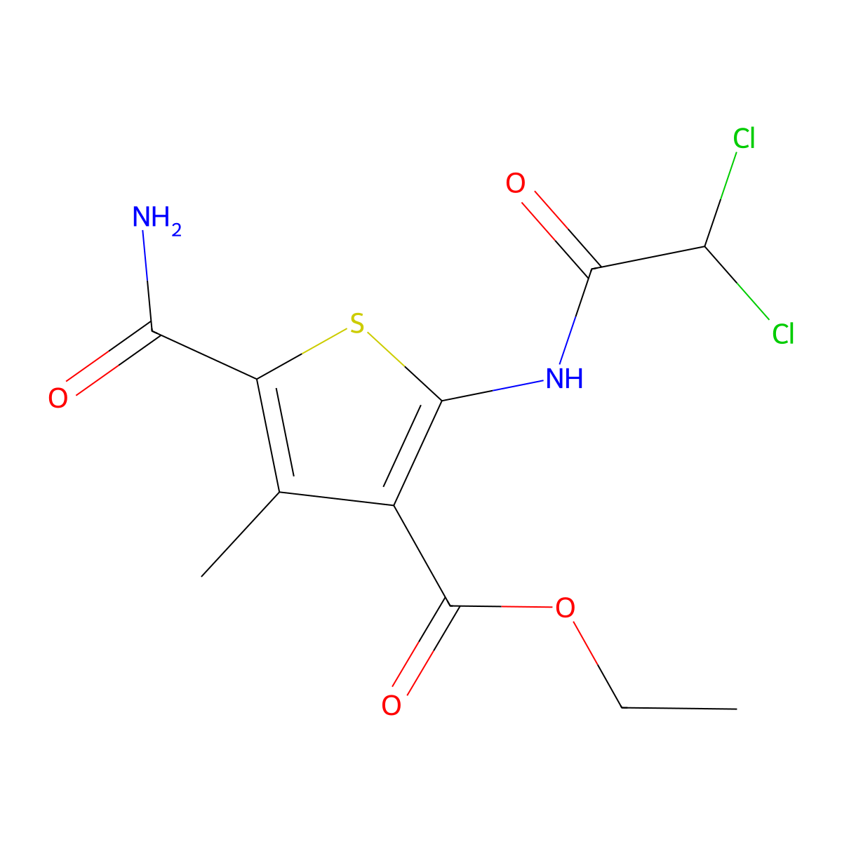 Ethyl 5-carbamoyl-2-[(2,2-dichloroacetyl)amino]-4-methylthiophene-3-carboxylate molecular structure, CAS 543717-00-6