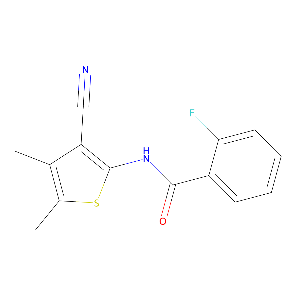 N-(3-cyano-4,5-dimethylthiophen-2-yl)-2-fluorobenzamide molecular structure, CAS 543717-70-0