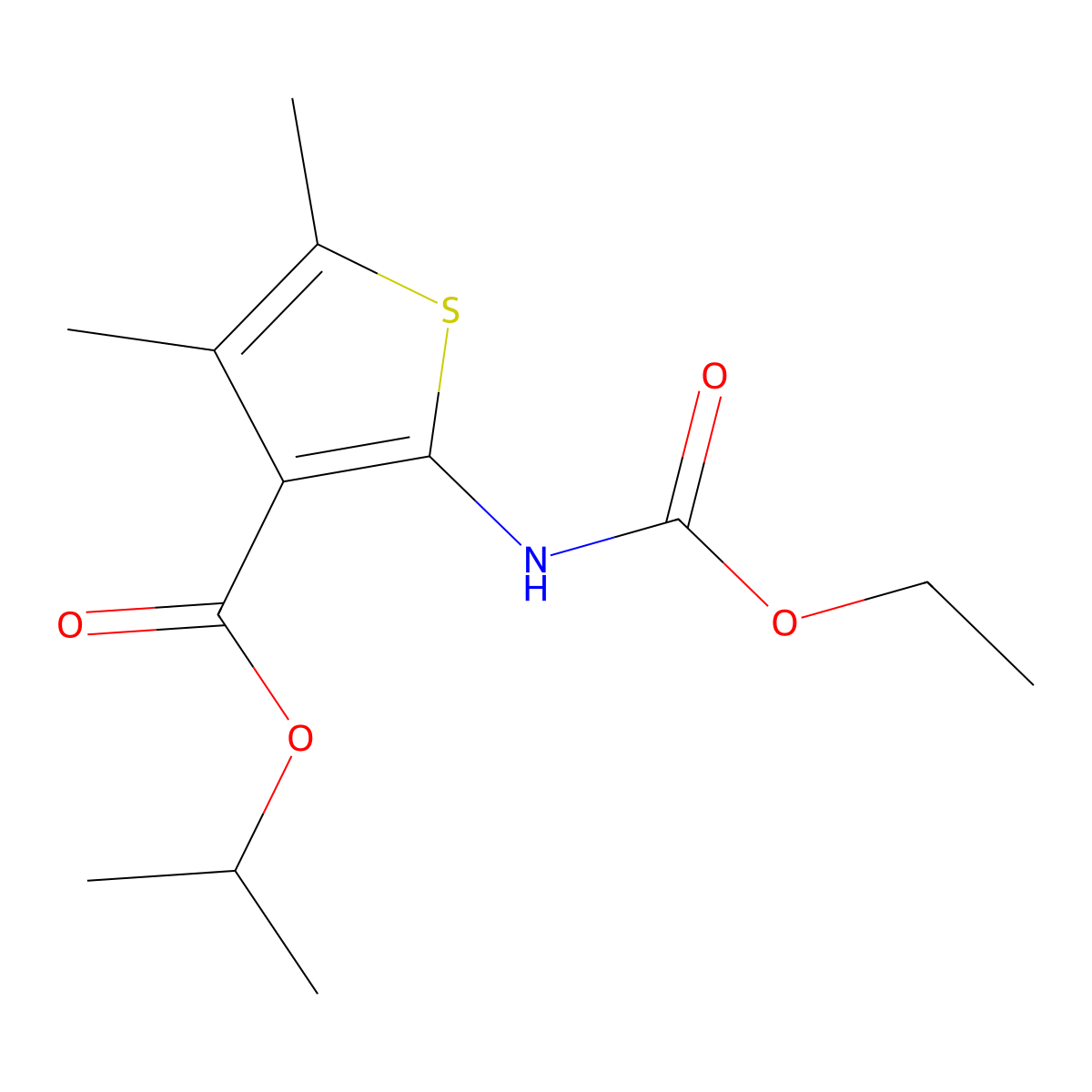 Propan-2-yl 2-(ethoxycarbonylamino)-4,5-dimethylthiophene-3-carboxylate molecular structure, CAS 543717-88-0