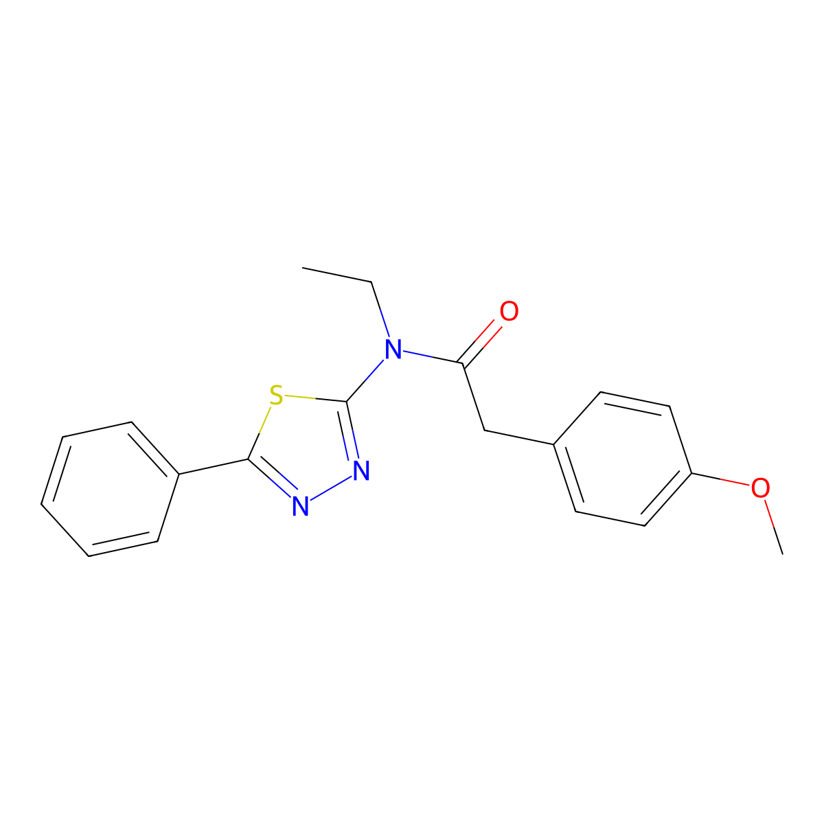 N-ethyl-2-(4-methoxyphenyl)-N-(5-phenyl-1,3,4-thiadiazol-2-yl)acetamide molecular structure, CAS 543721-02-4