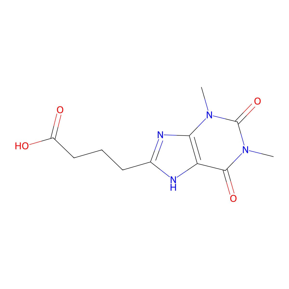 2,3,6,9-Tetrahydro-1,3-dimethyl-2,6-dioxo-1H-purine-8-butanoic acid molecular structure, CAS 5438-71-1