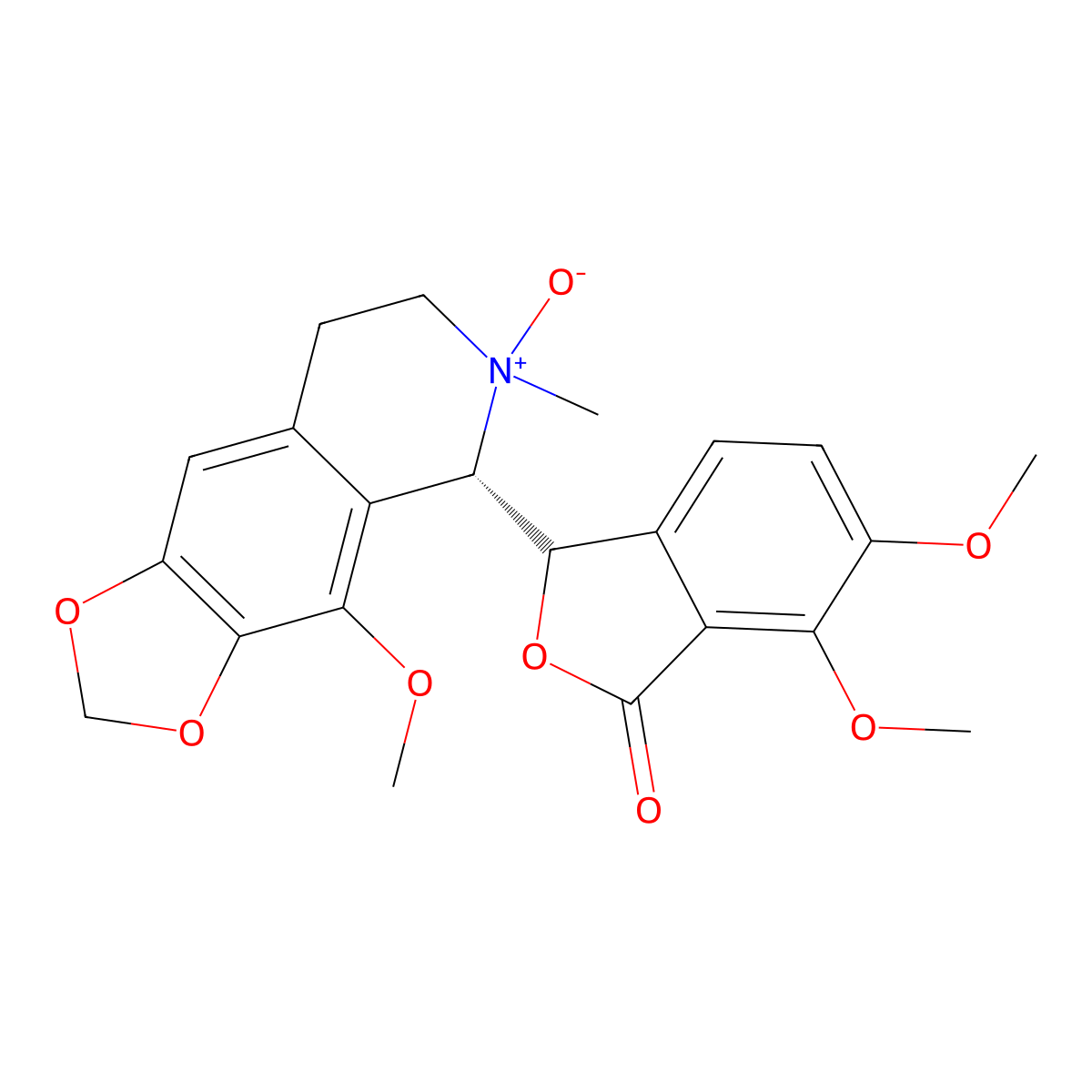1(3H)-Isobenzofuranone, 6,7-dimethoxy-3-(5,6,7,8-tetrahydro-4-methoxy-6-methyl-1,3-dioxolo(4,5-g)isoquinolin-5-yl)-, N-oxide, (S-(R*,S*))- molecular structure, CAS 54383-36-7