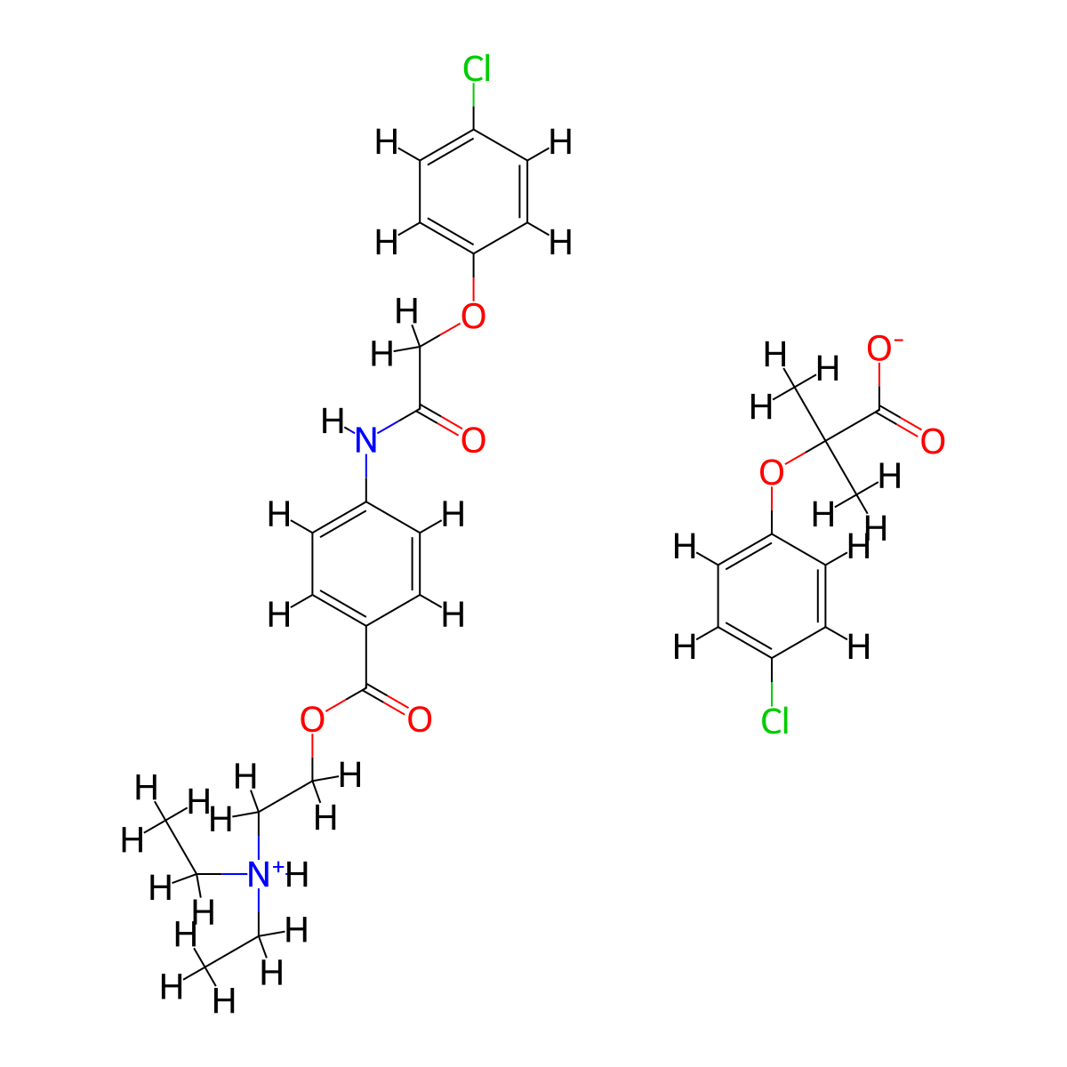 Benzoic acid, 4-(((4-chlorophenoxy)acetyl)amino)-, 2-(diethylamino)ethyl ester, mono(2-(4-chlorophenoxy)-2-methylpropanoate) molecular structure, CAS 54393-06-5