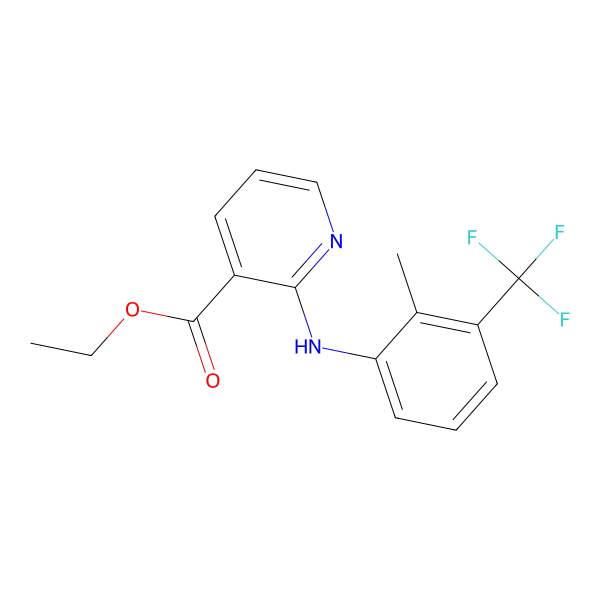 3-Pyridinecarboxylic acid, 2-((2-methyl-3-(trifluoromethyl)phenyl)amino)-, ethyl ester molecular structure, CAS 54396-42-8