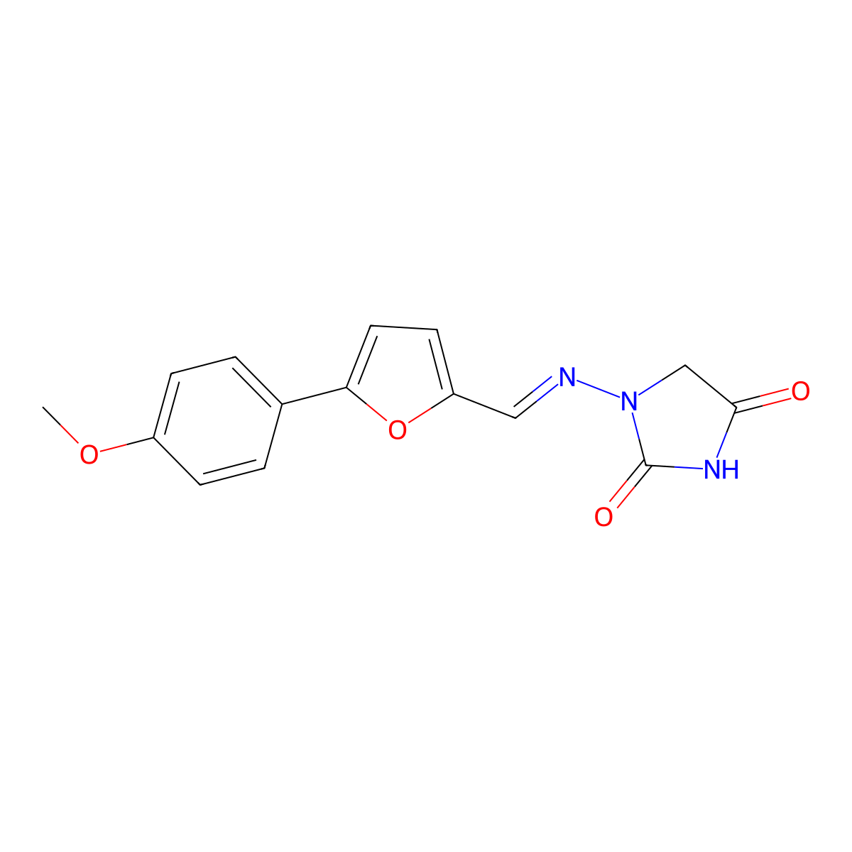 1-((E)-((5-(4-methoxyphenyl)furan-2-yl)methylidene)amino)imidazolidine-2,4-dione molecular structure, CAS 54399-47-2