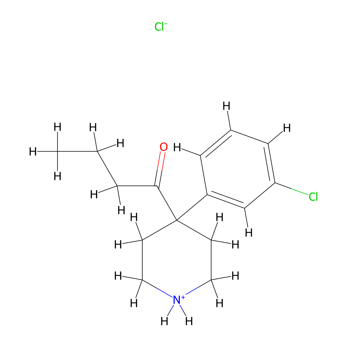 1-Butanone, 1-(4-(3-chlorophenyl)-4-piperidinyl)-, hydrochloride molecular structure, CAS 54402-04-9