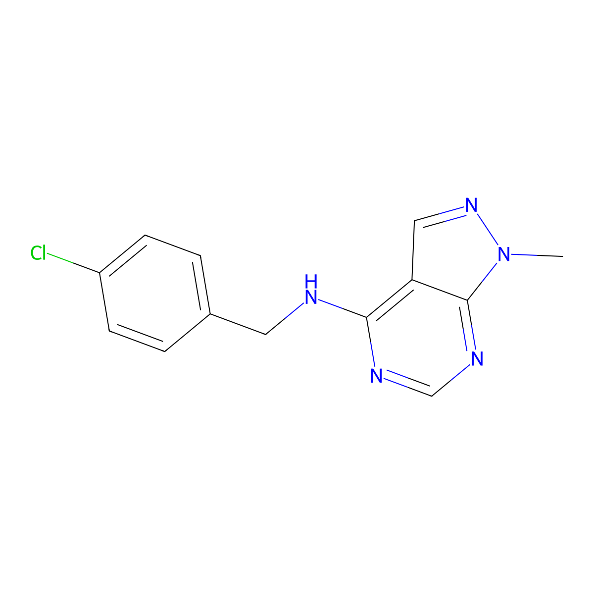 N-[(4-Chlorophenyl)methyl]-1-Methyl-1h-Pyrazolo[3,4-D]pyrimidin-4-Amine molecular structure, CAS 5441-46-3
