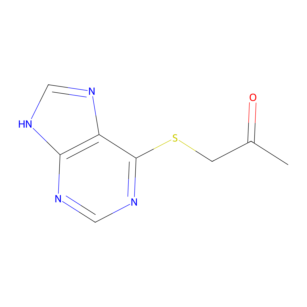 2-Propanone, (purin-6-ylthio)- molecular structure, CAS 5441-78-1