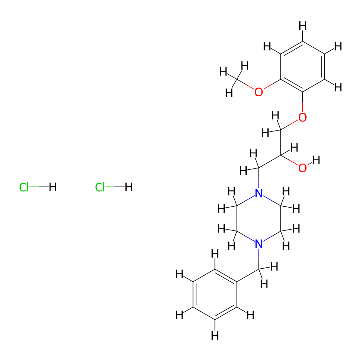 1-(4-Benzylpiperazin-1-yl)-3-(2-methoxyphenoxy)propan-2-ol dihydrochloride molecular structure, CAS 54414-74-3
