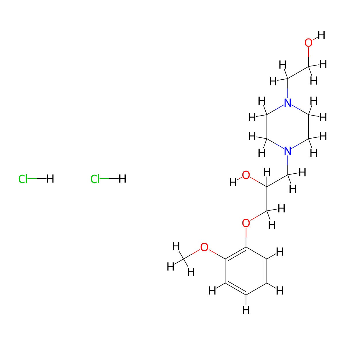1-(4-(2-Hydroxyethyl)piperazin-1-yl)-3-(2-methoxyphenoxy)propan-2-ol dihydrochloride molecular structure, CAS 54414-84-5