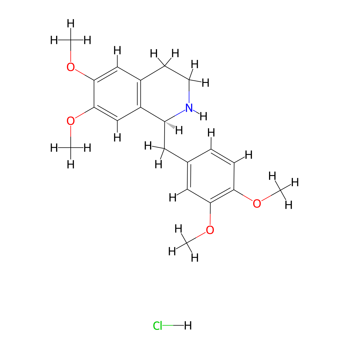 (1S)-1-[(3,4-dimethoxyphenyl)methyl]-6,7-dimethoxy-1,2,3,4-tetrahydroisoquinoline hydrochloride molecular structure, CAS 54417-52-6