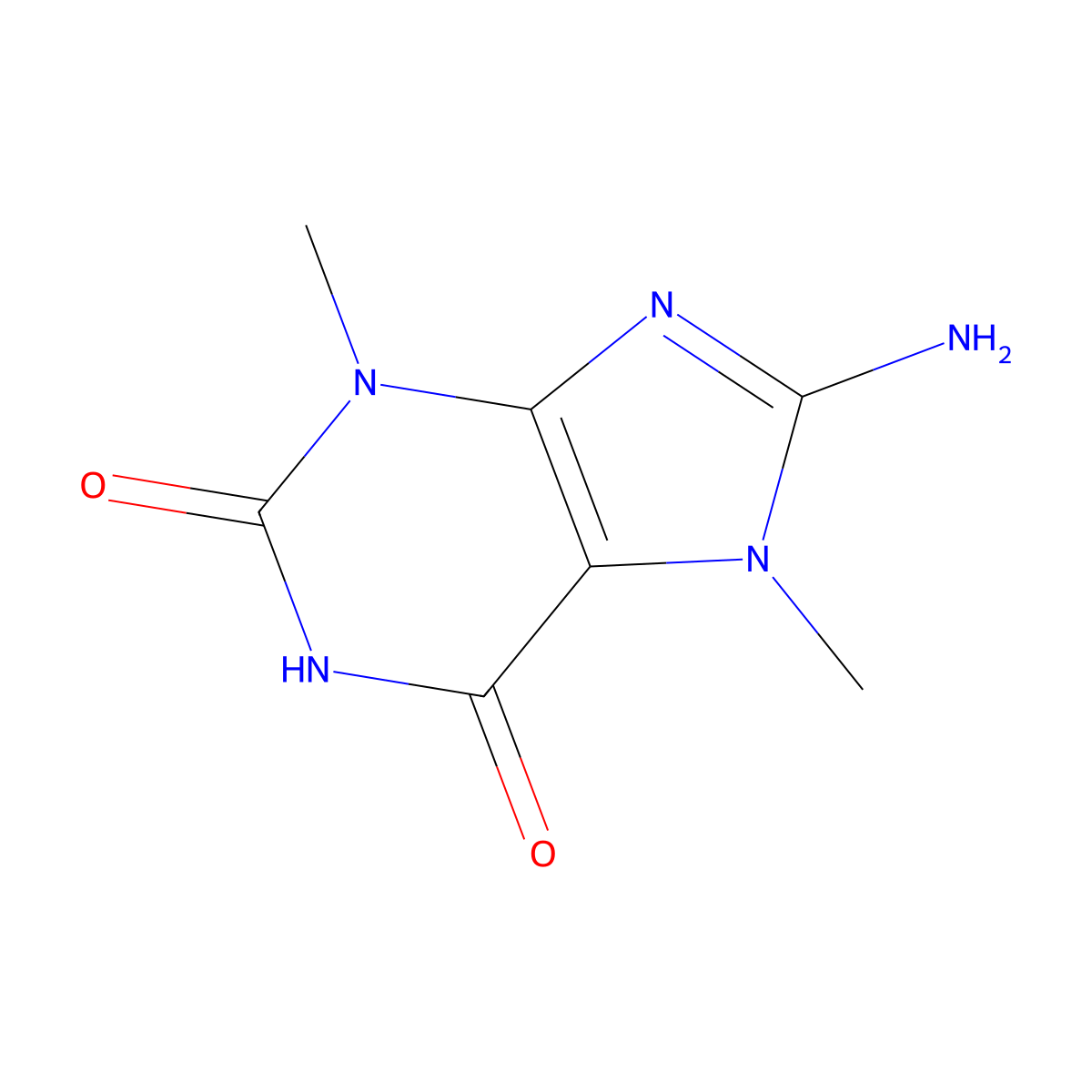 8-amino-3,7-dimethyl-2,3,6,7-tetrahydro-1H-purine-2,6-dione molecular structure, CAS 5442-23-9