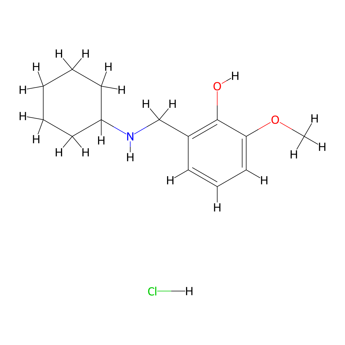 2-[(Cyclohexylamino)methyl]-6-methoxyphenol hydrochloride molecular structure, CAS 5442-65-9