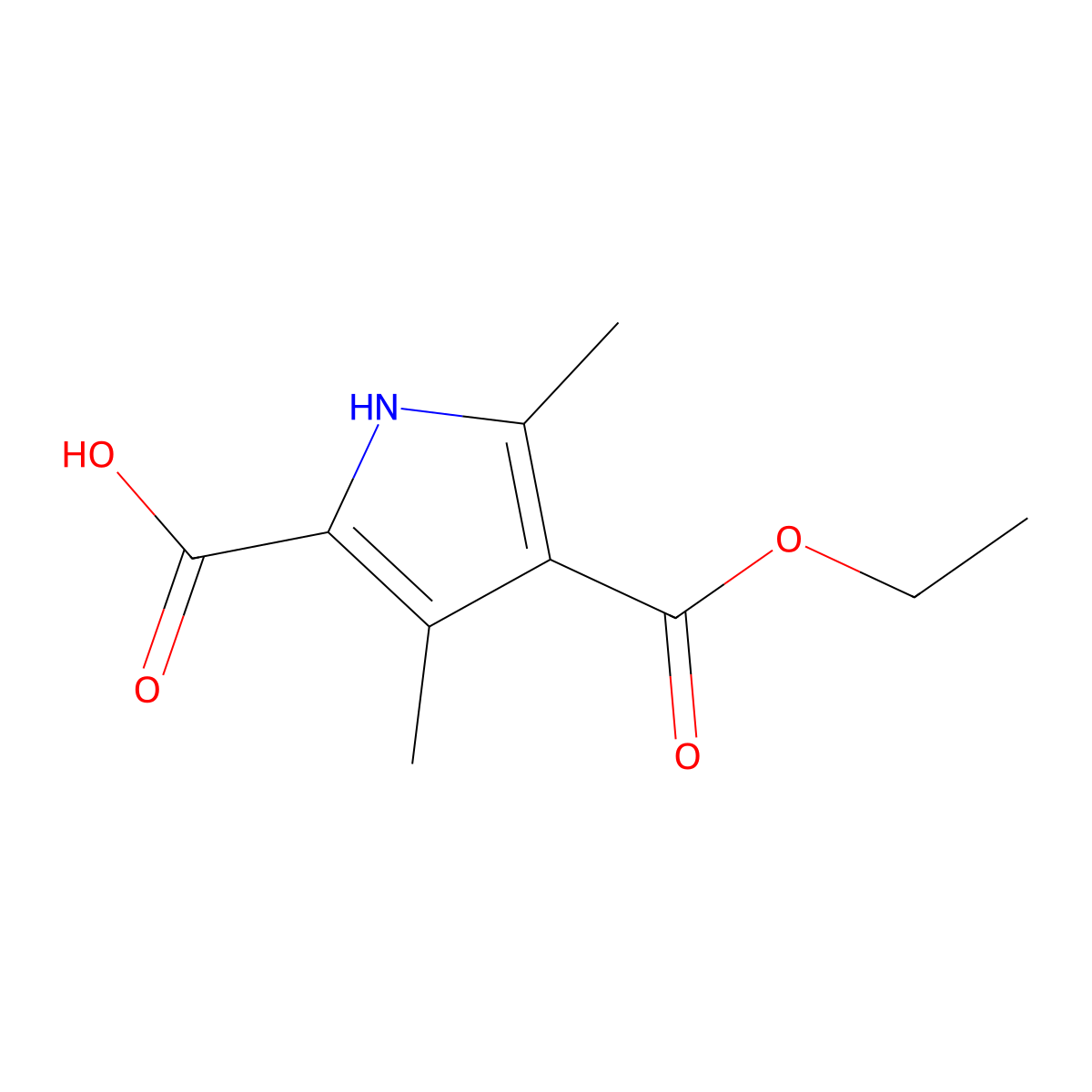 4-(ethoxycarbonyl)-3,5-dimethyl-1H-pyrrole-2-carboxylic acid molecular structure, CAS 5442-91-1