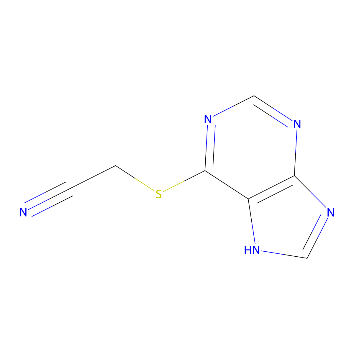 Acetonitrile, (purin-6-ylthio)- molecular structure, CAS 5443-91-4