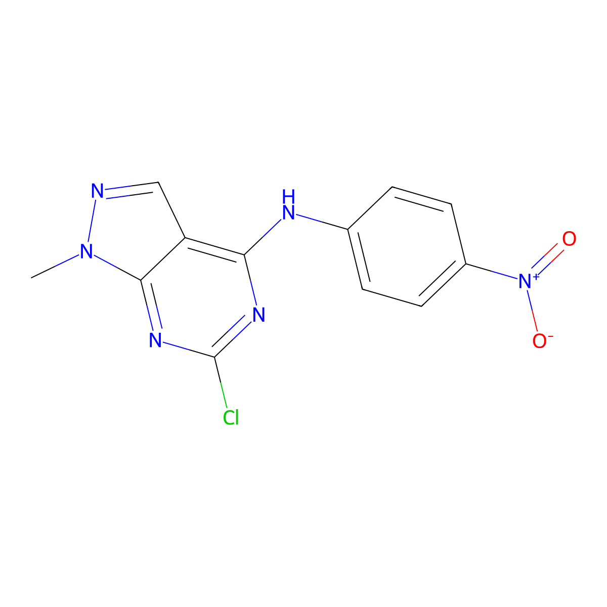 6-Chloro-1-methyl-n-(4-nitrophenyl)-1h-pyrazolo[3,4-d]pyrimidin-4-amine molecular structure, CAS 5444-57-5