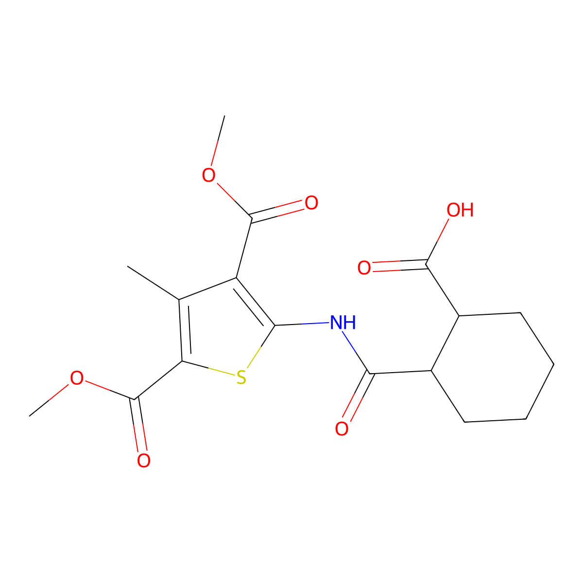 2-{[3,5-Bis(methoxycarbonyl)-4-methylthiophen-2-yl]carbamoyl}cyclohexanecarboxylic acid molecular structure, CAS 544411-05-4