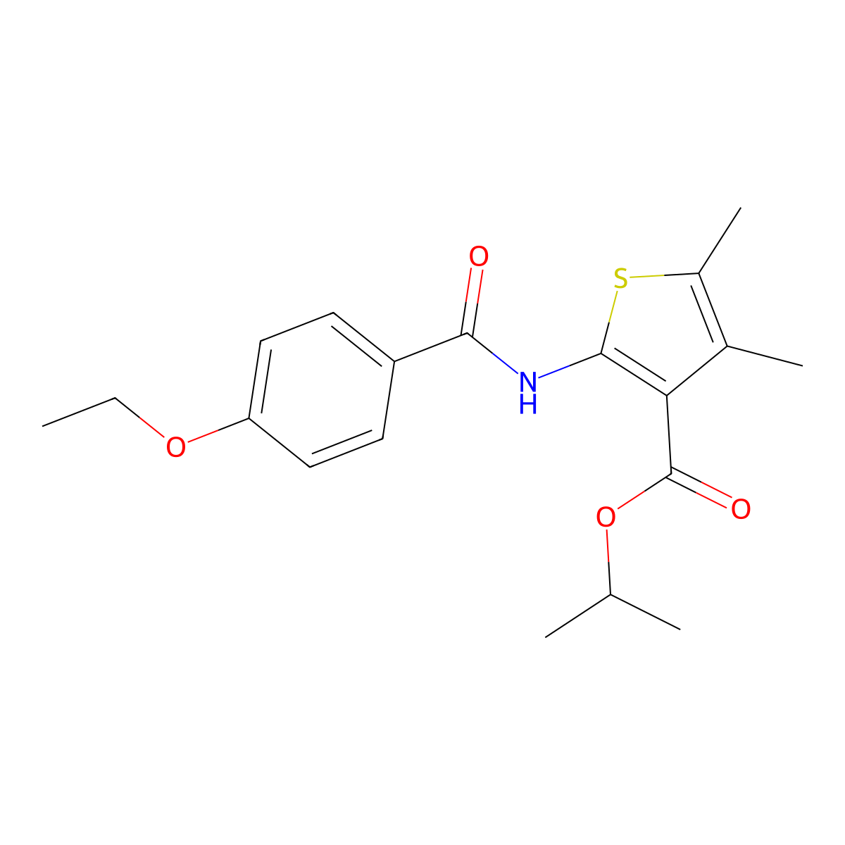 Isopropyl 2-[(4-ethoxybenzoyl)amino]-4,5-dimethyl-3-thiophenecarboxylate molecular structure, CAS 544413-58-3