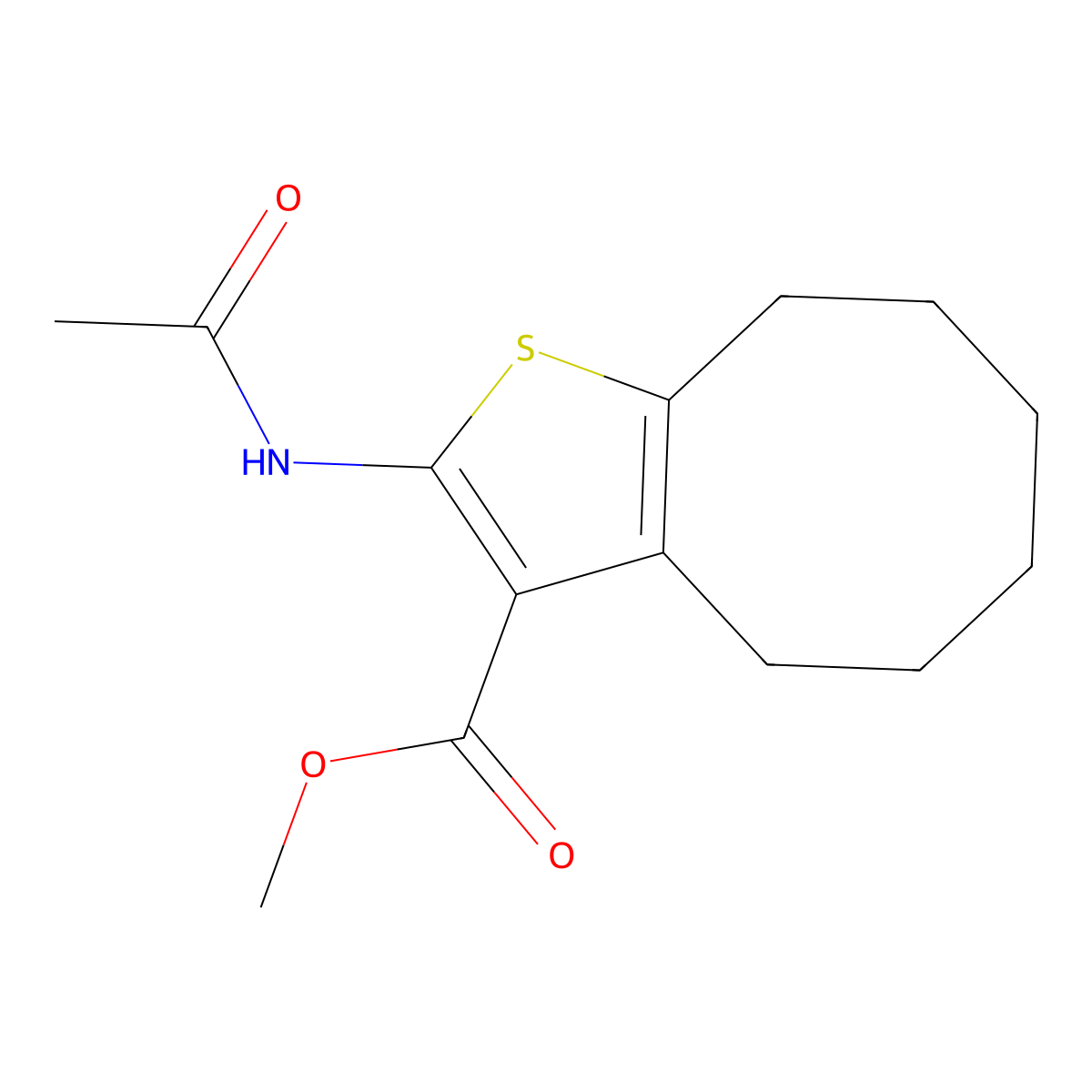Methyl 2-(acetylamino)-4,5,6,7,8,9-hexahydrocycloocta[b]thiophene-3-carboxylate molecular structure, CAS 544413-65-2