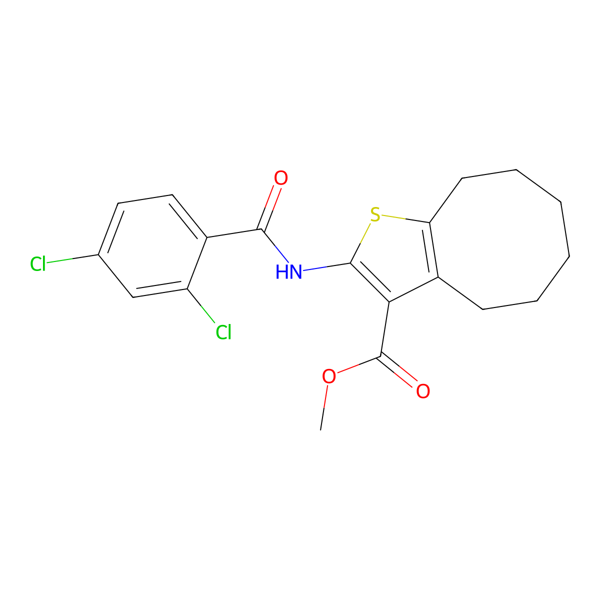 Methyl 2-[(2,4-dichlorobenzoyl)amino]-4,5,6,7,8,9-hexahydrocycloocta[b]thiophene-3-carboxylate molecular structure, CAS 544413-72-1