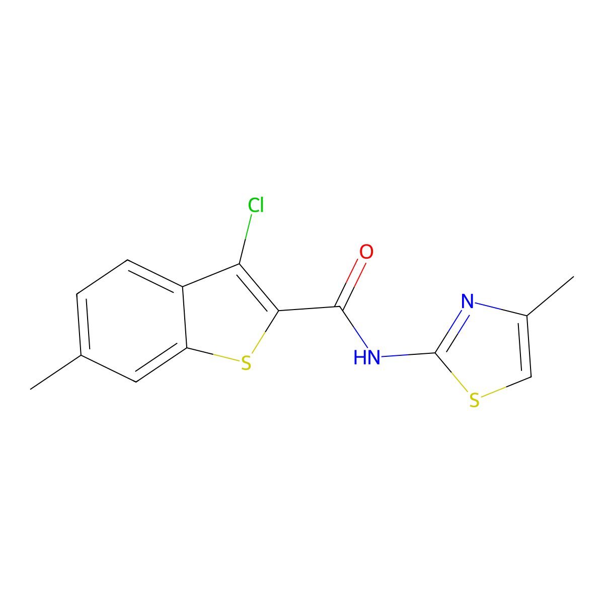 3-chloro-6-methyl-N-(4-methyl-1,3-thiazol-2-yl)-1-benzothiophene-2-carboxamide molecular structure, CAS 544415-29-4