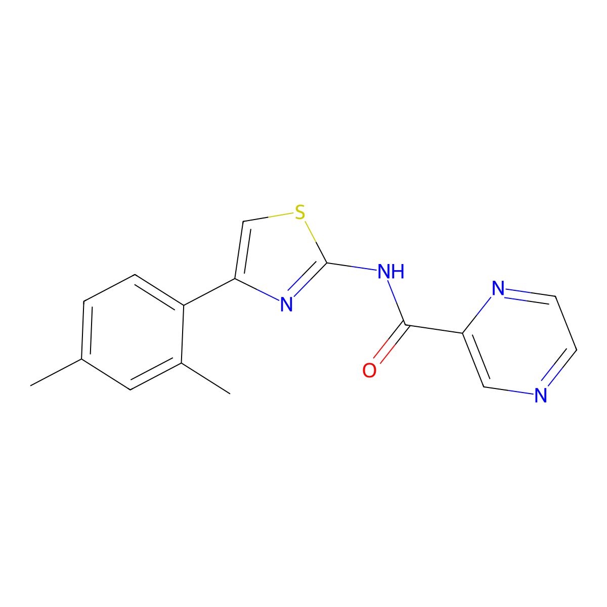 N-(4-(2,4-dimethylphenyl)thiazol-2-yl)pyrazine-2-carboxamide molecular structure, CAS 544416-00-4