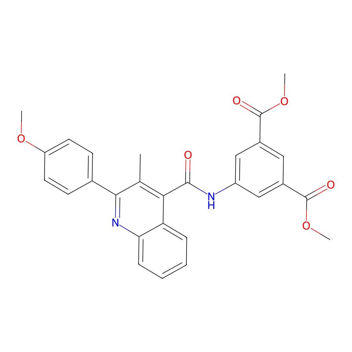 Dimethyl 5-[[2-(4-methoxyphenyl)-3-methylquinoline-4-carbonyl]amino]benzene-1,3-dicarboxylate molecular structure, CAS 544421-06-9