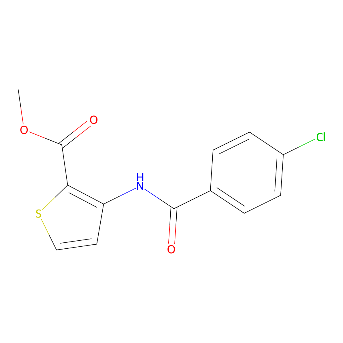 Methyl 3-[(4-chlorobenzoyl)amino]-2-thiophenecarboxylate molecular structure, CAS 544421-24-1