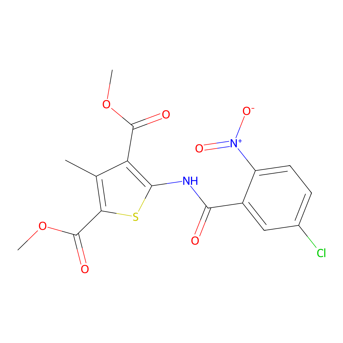 Dimethyl 5-({5-chloro-2-nitrobenzoyl}amino)-3-methyl-2,4-thiophenedicarboxylate molecular structure, CAS 544422-75-5