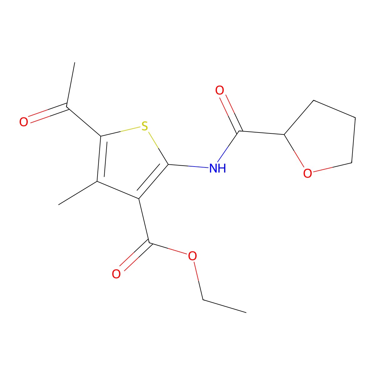 Ethyl 5-acetyl-4-methyl-2-(oxolane-2-carbonylamino)thiophene-3-carboxylate molecular structure, CAS 544424-94-4