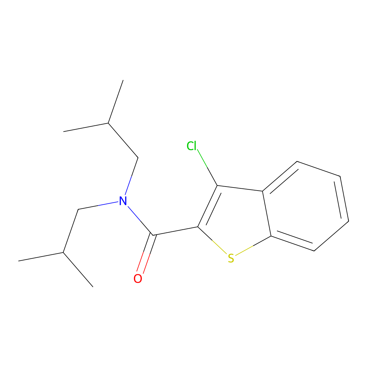 3-chloro-N,N-bis(2-methylpropyl)-1-benzothiophene-2-carboxamide molecular structure, CAS 544426-67-7