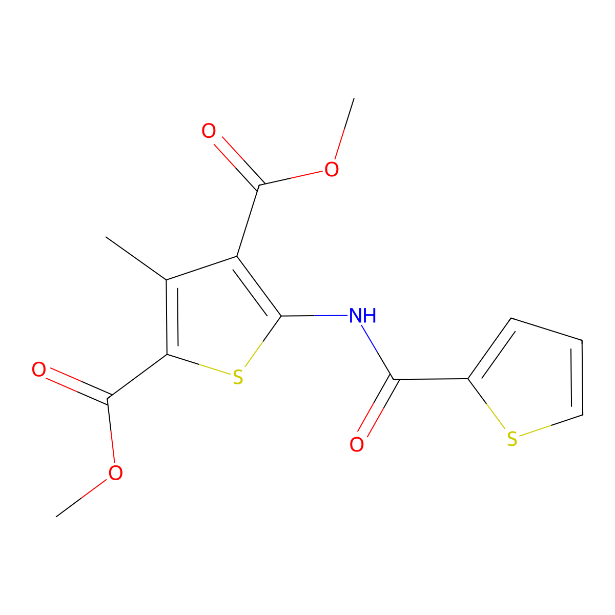 3-Methyl-5-[(thiophene-2-carbonyl)amino]thiophene-2,4-dicarboxylic acid, dimethyl ester molecular structure, CAS 544427-02-3