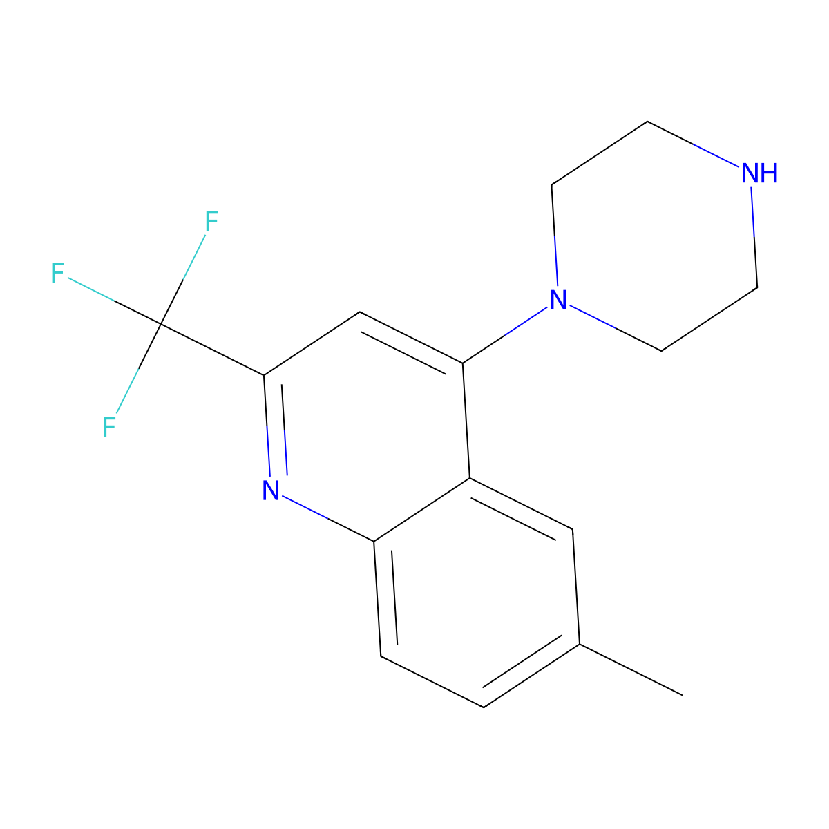 6-Methyl-4-(piperazin-1-yl)-2-(trifluoromethyl)quinoline molecular structure, CAS 544429-25-6