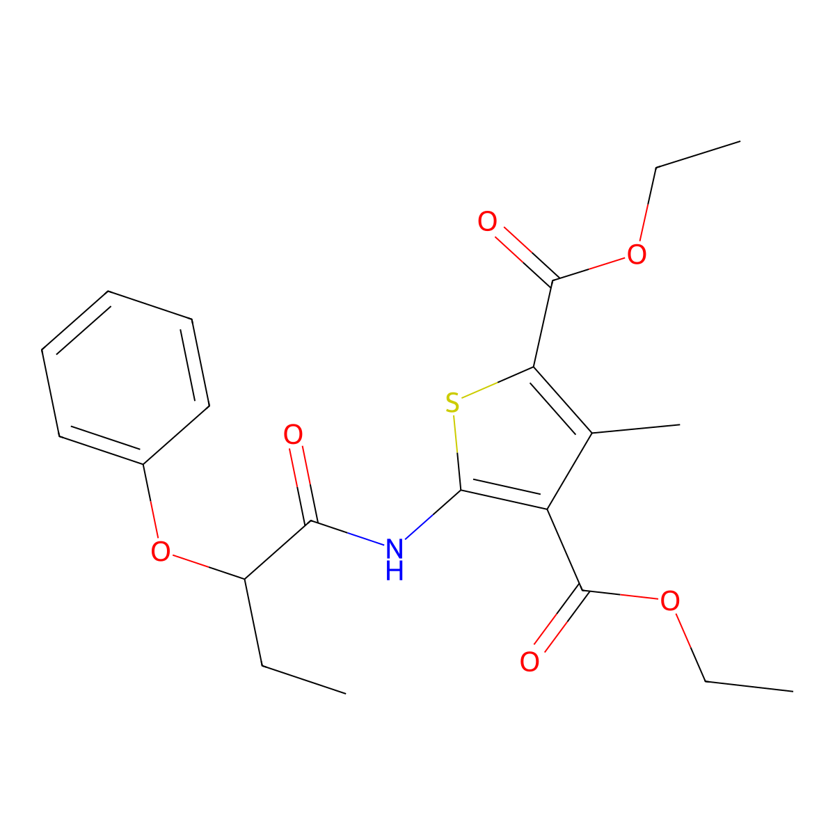 Diethyl 3-methyl-5-(2-phenoxybutanoylamino)thiophene-2,4-dicarboxylate molecular structure, CAS 544434-20-0