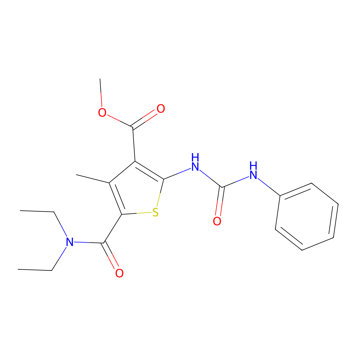 Methyl 5-(diethylcarbamoyl)-4-methyl-2-(phenylcarbamoylamino)thiophene-3-carboxylate molecular structure, CAS 544435-19-0