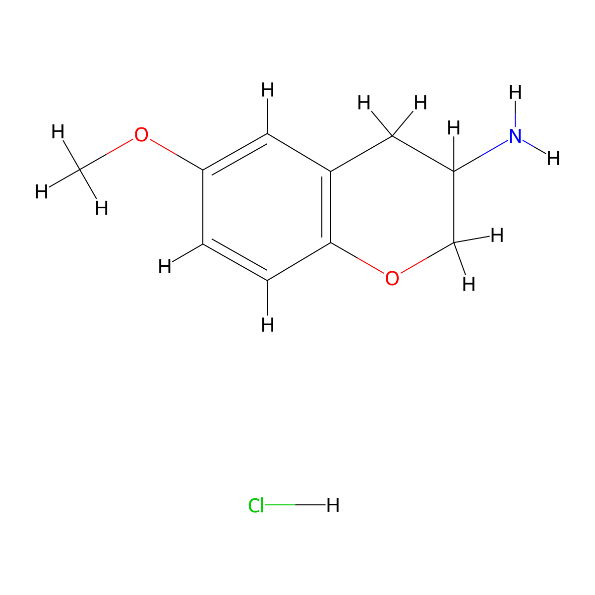 6-Methoxy-3,4-dihydro-2H-1-benzopyran-3-amine--hydrogen chloride (1/1) molecular structure, CAS 54444-98-3