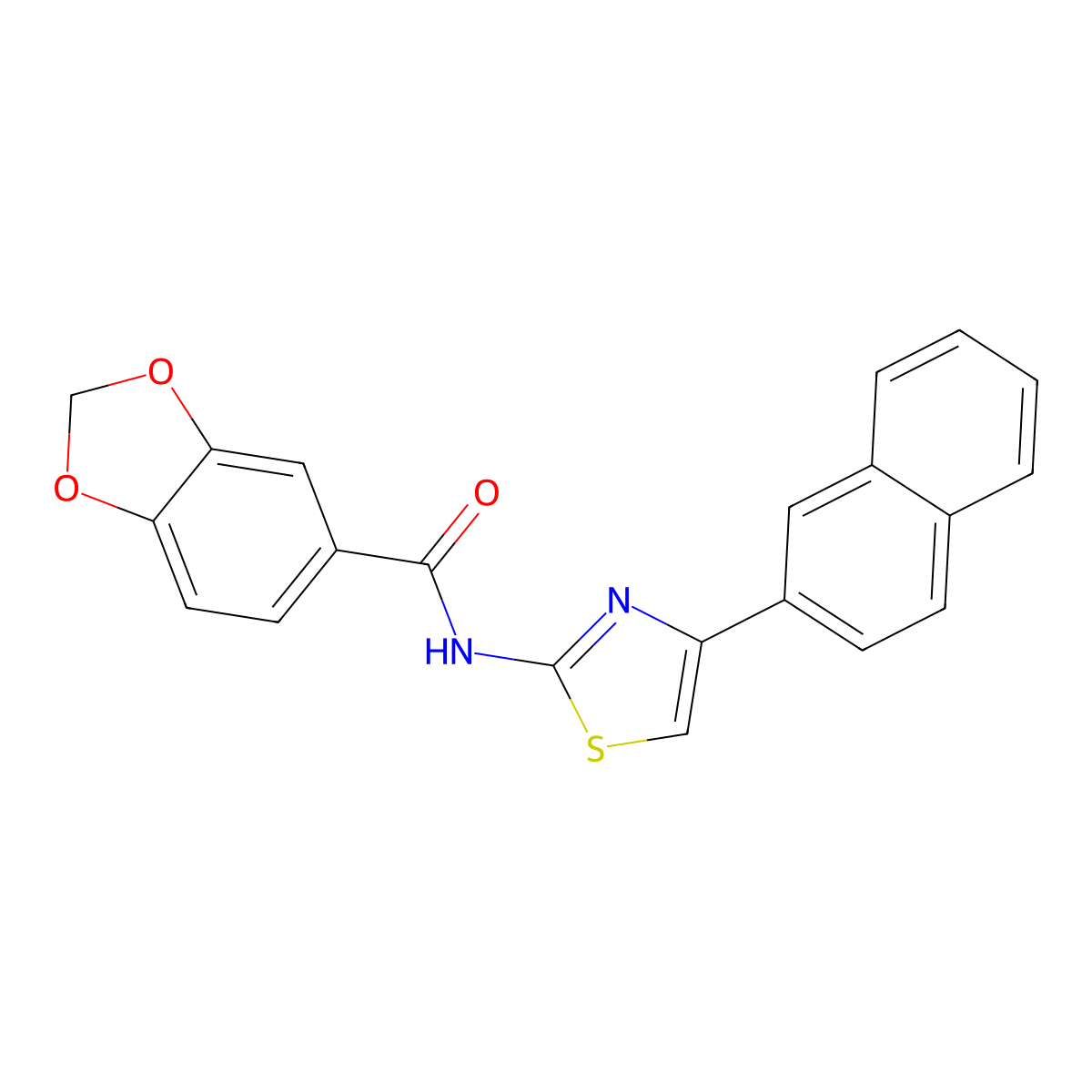 N-(4-naphthalen-2-yl-1,3-thiazol-2-yl)-1,3-benzodioxole-5-carboxamide molecular structure, CAS 544441-13-6