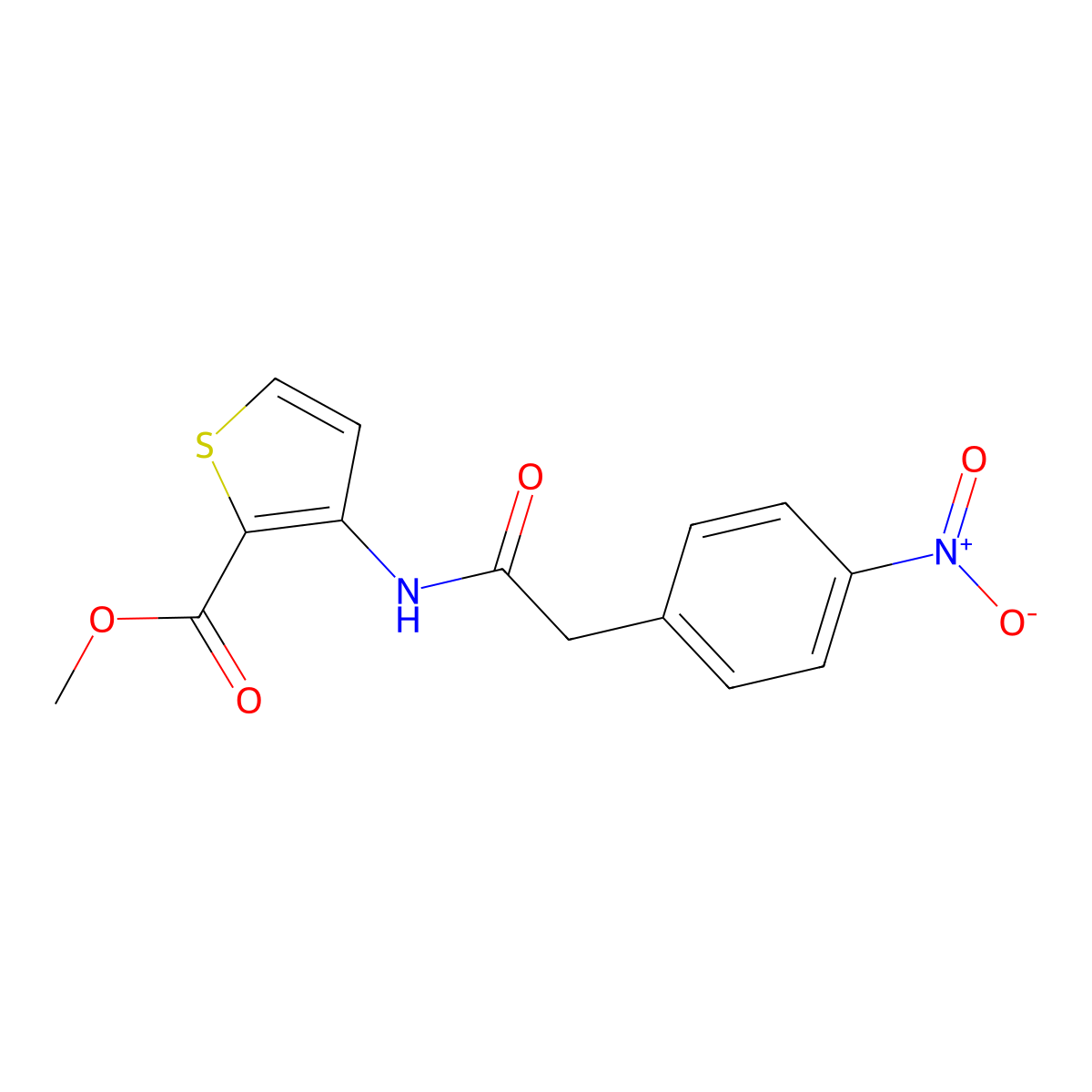 Methyl 3-[[2-(4-nitrophenyl)acetyl]amino]thiophene-2-carboxylate molecular structure, CAS 544441-90-9