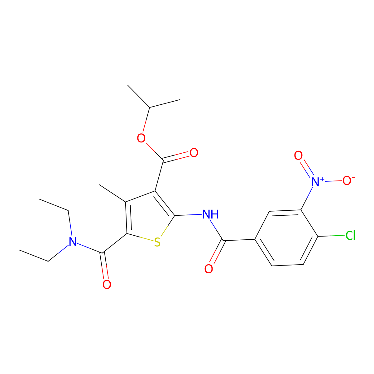 Isopropyl 2-({4-chloro-3-nitrobenzoyl}amino)-5-[(diethylamino)carbonyl]-4-methyl-3-thiophenecarboxylate molecular structure, CAS 544442-22-0