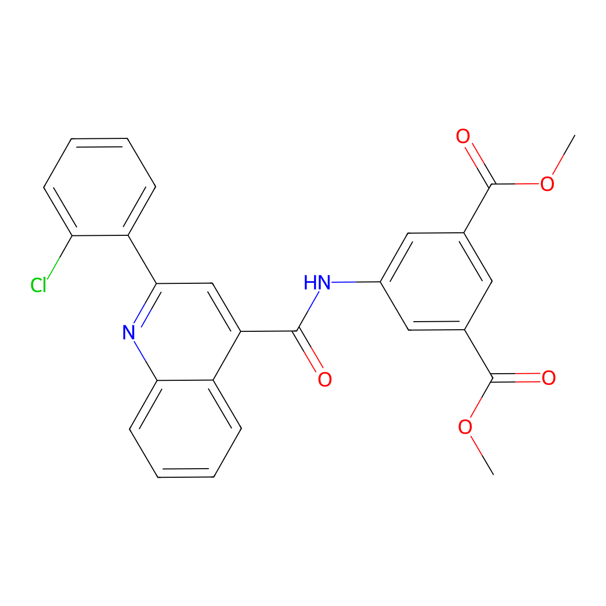 Dimethyl 5-({[2-(2-chlorophenyl)-4-quinolinyl]carbonyl}amino)isophthalate molecular structure, CAS 544442-84-4