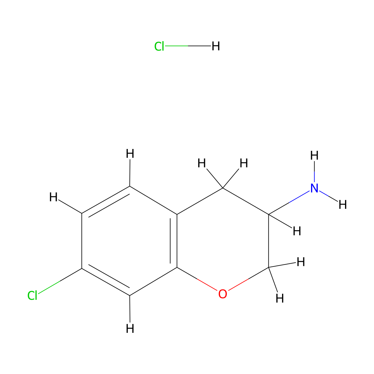 7-Chloro-3,4-dihydro-2H-1-benzopyran-3-amine--hydrogen chloride (1/1) molecular structure, CAS 54445-02-2